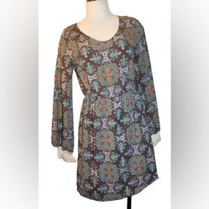 Anthropologie Sage Multicolor Geometric Long Sleeve Dress